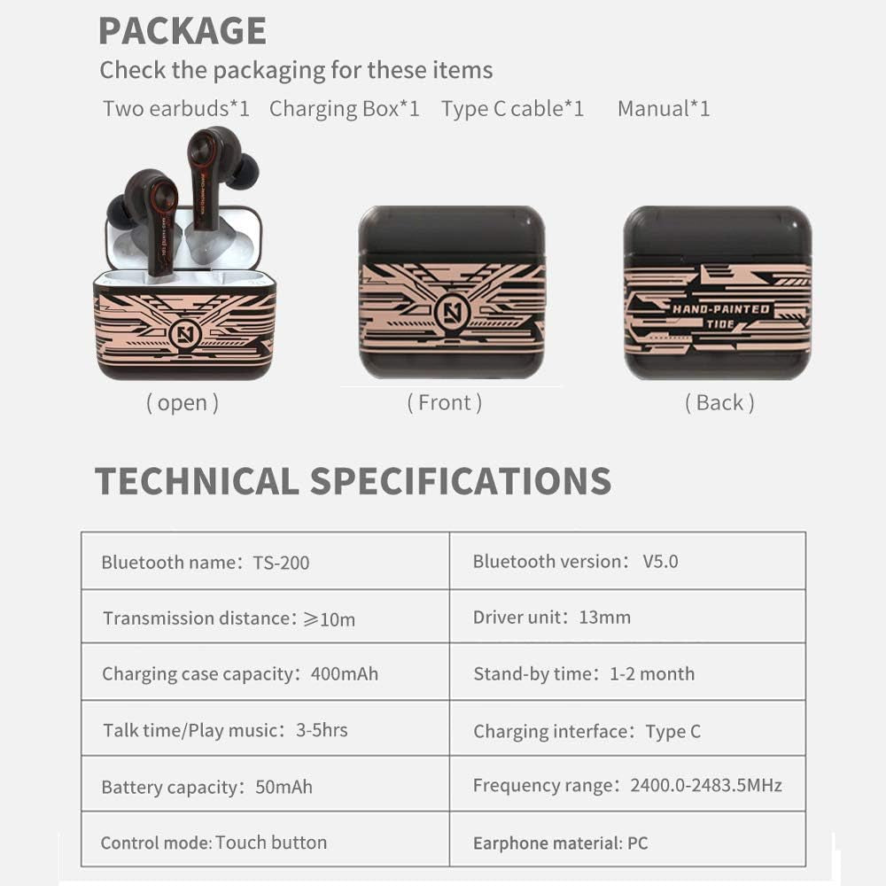 TWS Wireless Earphones for Iphone, True Wireless Bluetooth Headset Headphones, Noise Cancelling Wireless Earbuds with Microphone, In-Ear Wireless Bluetooth Earbuds of Deep Bass, K21-Black