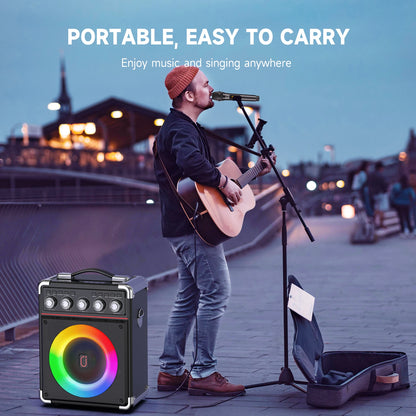 Karaoke Speaker, Bluetooth Speaker with 2 Microphones and LED Light, Portable Wireless Speaker, Outdoor Party Speaker